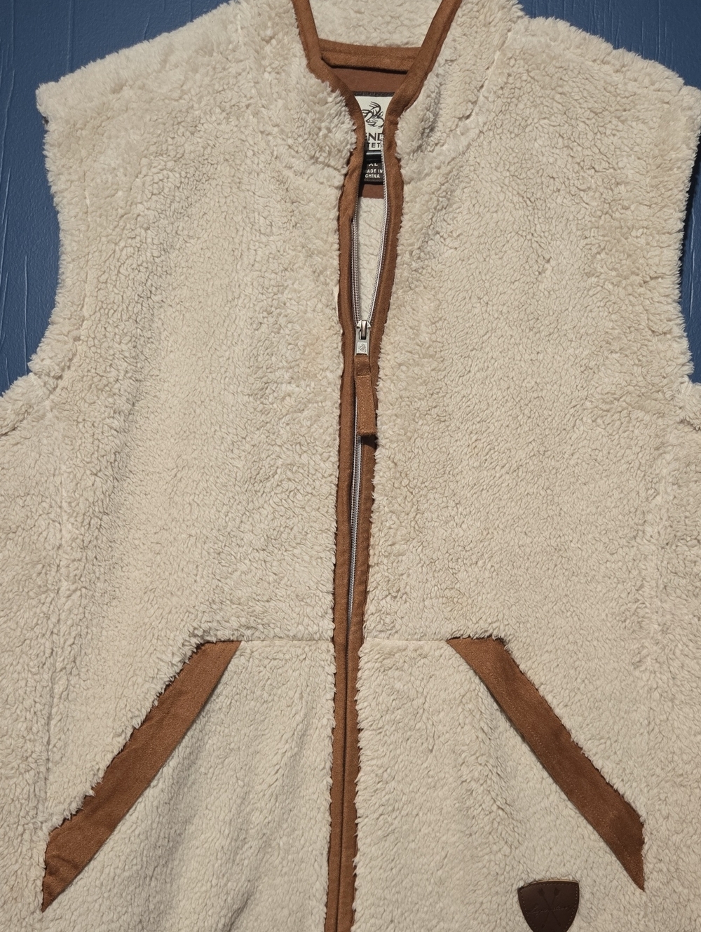 Legendary Whitetails Cream Sherpa Vest with Brown Trim